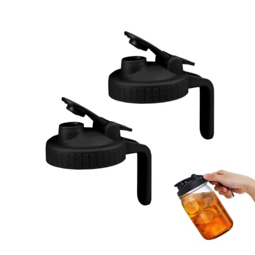 2 Pack Wide Mouth Flip Cap Mason Jar Lids for Mason Jars - Airtight Flip Cap Design with Handle, Ensures Leak-Proof and Long-lasting Performance (Black)