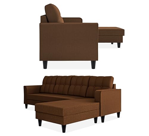 Image of Adorn India Maddox Tufted L Shape 5 Seater Sofa Set RHS (Brown) (3 Year Warranty)
