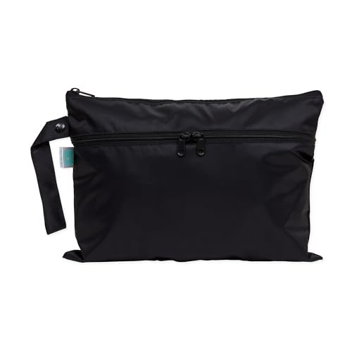 Image of Bumkins Waterproof Wet Dry Clutch Bag for Baby, Travel, Swim Suit, Cloth Diapers, Pump Parts, Pool, Gym Clothes, Toiletry, Hook to Stroller, Daycare, Packing Pouch, Diaper Bag, Zip Reusable, Black