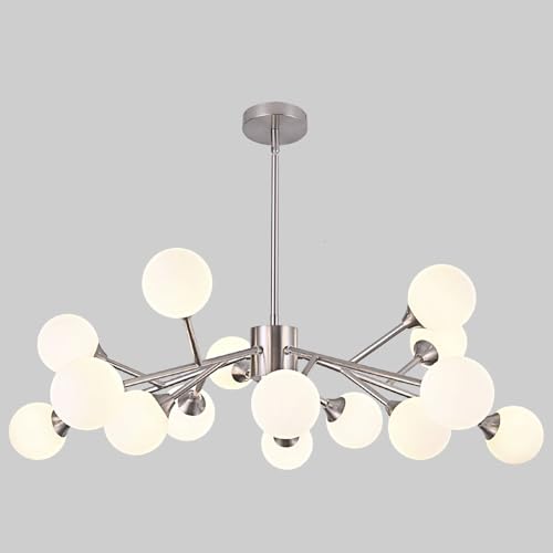 MKONOL 15 Lights Sputnik Chandelier Brushed Nickel Dining Room Light