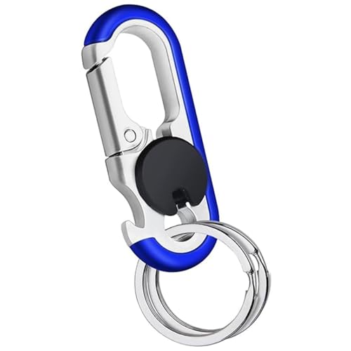 Heavy Duty Double Ring Blue Lock Carabiner with Key Clip for Car Keys (Men)