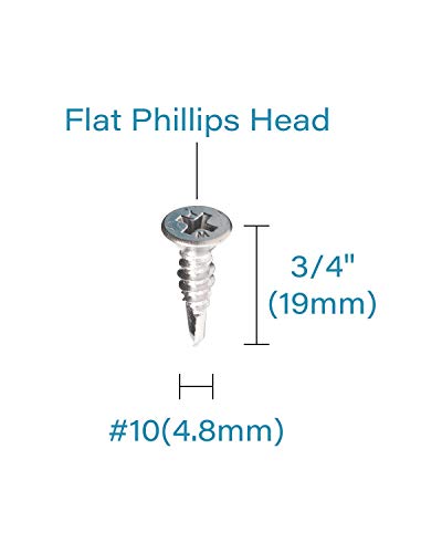 Image of IMScrews 100pcs #10 x 3 /4 inch Stainless Flat Head Phillips Self Drilling Screws, 410 Stainless Steel Full Thread Sheet Metal Tek Wood to Metal Screws