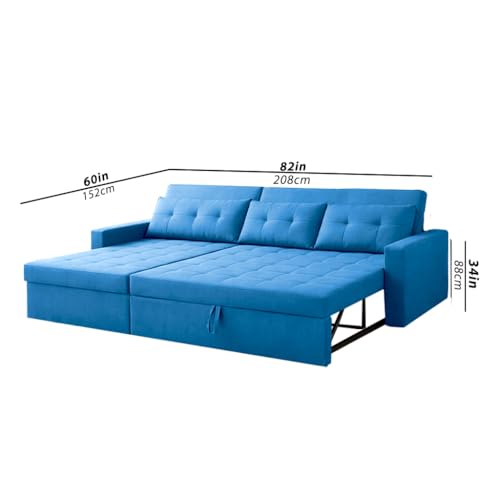 Image of Emilio 4 Seater LHS L - Shape Pull-Out Sofa Cum Bed Sofa for Living Room (Turquise Fabric Color) Premium Fabric Sofa Set for Living Room Sofa Cum Bed