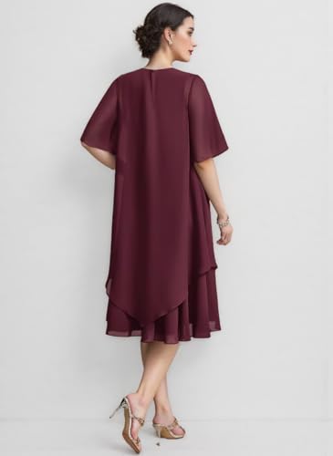 Tea Length Mother of The Bride Dresses for Wedding Chiffon Round Neck Formal Women's Evening Dress MD0064