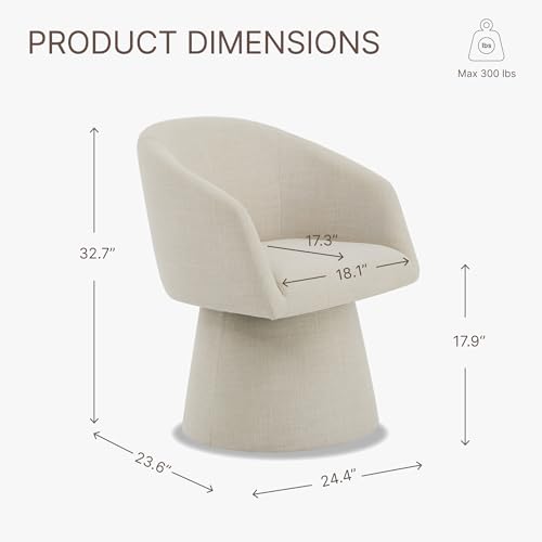 Image of KISLOT Swivel Dining Chairs Set of 1, Upholstered Mid Century Modern Deskchair with Barrel Back, Linen Fabric Kitchen Chairs for Dining Room, Bedroom, Dressing Room, Linen