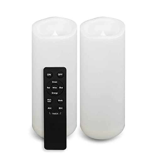 Image of CANDLE CHOICE Waterproof Outdoor Color Changing Flameless Candles Remote Timer White Realistic Flickering Battery Operated Electric LED Pillars for Wedding Christmas Decoration Teen Girls 3 inchx8 inch 2PCS