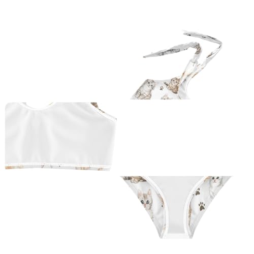 Plaaee Girls' 2 Piece Swimsuits Watercolor Cats Cute Bikini Set Bathing Suit 4T3