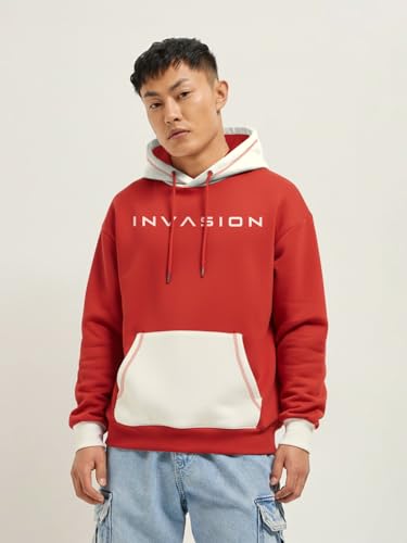 Image of crazymonk Invasion Oversized Hoodie - Red & Off White