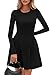 PRETTYGARDEN Long Sleeve Mini Dress for Women 2026 Spring Crewneck Knit Pleated Babydoll A Line Casual Short Party Dresses (Black,Small)