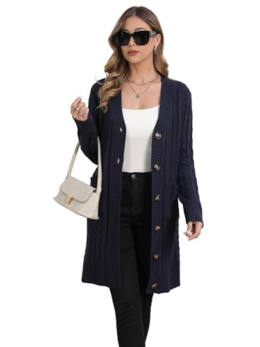 Image of Womens Cardigan Sweaters Cable Knit Sweater 2026 Fall Winter Chunky Open Front Button Down Coats with Pockets