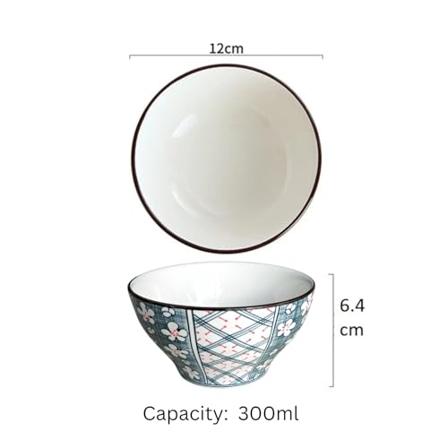 Image of YELONA Japanese Style Ceramic Bowls - 4.8 Inch (300ml), Set of 4 - Checkered Design Rice /Noodle Bowls - Microwave & Dishwasher Safe, Ideal for Gifting Choice