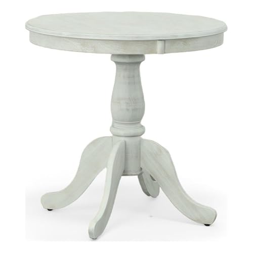 Pemberly Row Modern 30" Round Pedestal Dining Table, Whitewash Finish,
