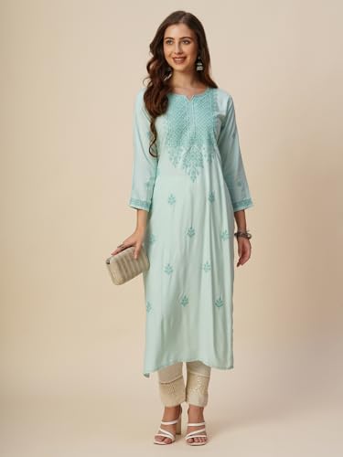 Image of RATAN Rayon Straight Lucknowi Chikankari Ethnic Wear Kurta for Women