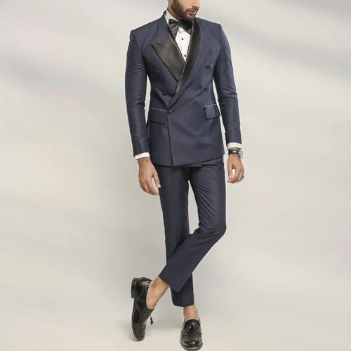 Mens Suits 2 Piece Peak Lapel with Satin Blazer with Pants and Bow Tie Male Sets for Business Formal,Wedding Groom Wear4