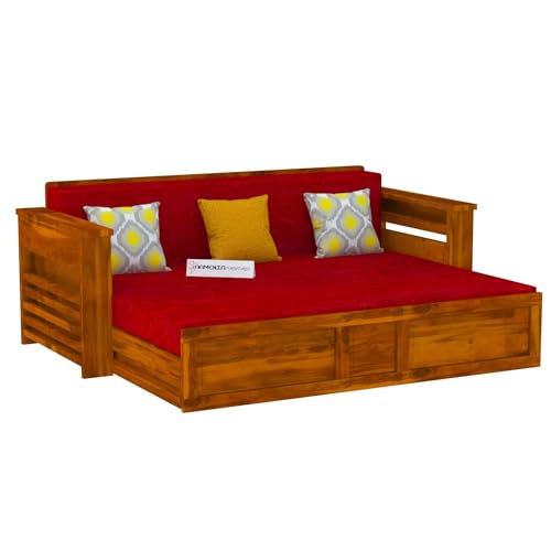 Image of Mamta Furniture Solid Wood Foster 3 Seater Sofa Cum Bed with 40 Density Cushions for Living Room, Three Seater Queen Size Sofa Bed for Home, Sofa Com Bed, Sheesham Wood Honey Finish