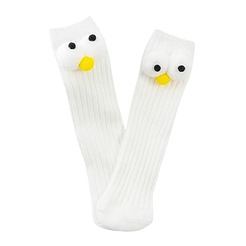 JLKGICF Baby Knee High Socks Soft Toddler Tube Socks Funny Big Eye Tall Socks Stockings for Infants Kids (White, One Size)