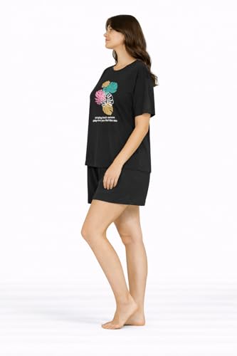 Image of Duchess Women's Cotton Printed Night Suit Set of Top & Shorts Pajama Set