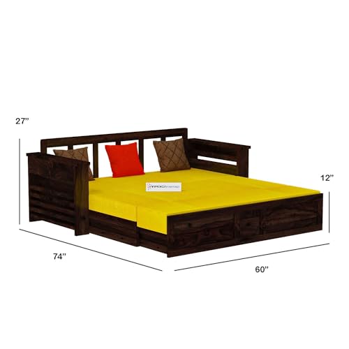 Image of Mamta Furniture Solid Wood Foster 3 Seater Sofa Cum Bed with 40 Density Cushions for Living Room, Three Seater Queen Size Sofa Bed for Home, Sofa Com Bed, Sheesham Wood Walnut