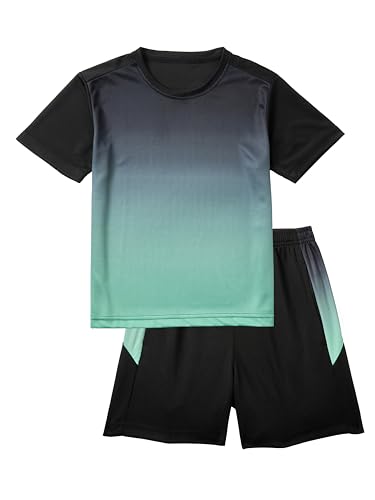 IRELIA Kids Short Sleeve T-Shirt and Boys Mesh Shorts Outfit Set Black Green 5-6 - image 2