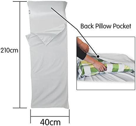 Kaket Sleeping Bag Liner 210 x 70 cm, Camping Sleep Bag Liner with Pillow Slot, Portable Lightweight Travel Sheet for Camping Hostels Picnic Hiking