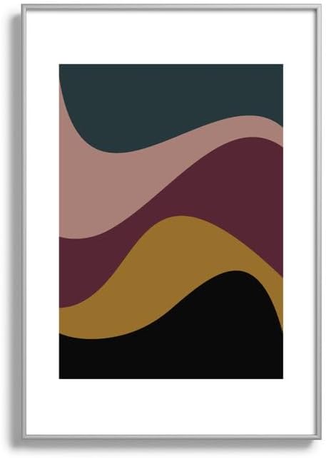 Society6 Abstract Color Waves - Bold Retro Framed Art Print - Modern Wall Decor by Colour Poems - Framed Canvas, Work of Art with Gallery-Qualtity