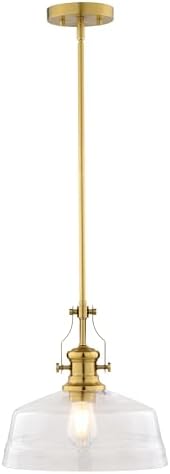 VAXCEL Beloit 1-Light Brushed Gold Farmhouse Pendant Light, Clear Seeded Glass Shade, Adjustable Height, Kitchen Islands, Dining Rooms, or Living Spaces, LED Compatible, Dimmable, Sloped Ceiling