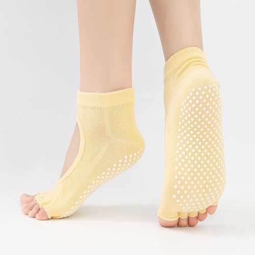 Image of 2 Pairs Toeless Yoga Socks Non-Slip Grips for Pilates Ballet Dance Barefoot Workout Cotton Open Toe Sports Socks