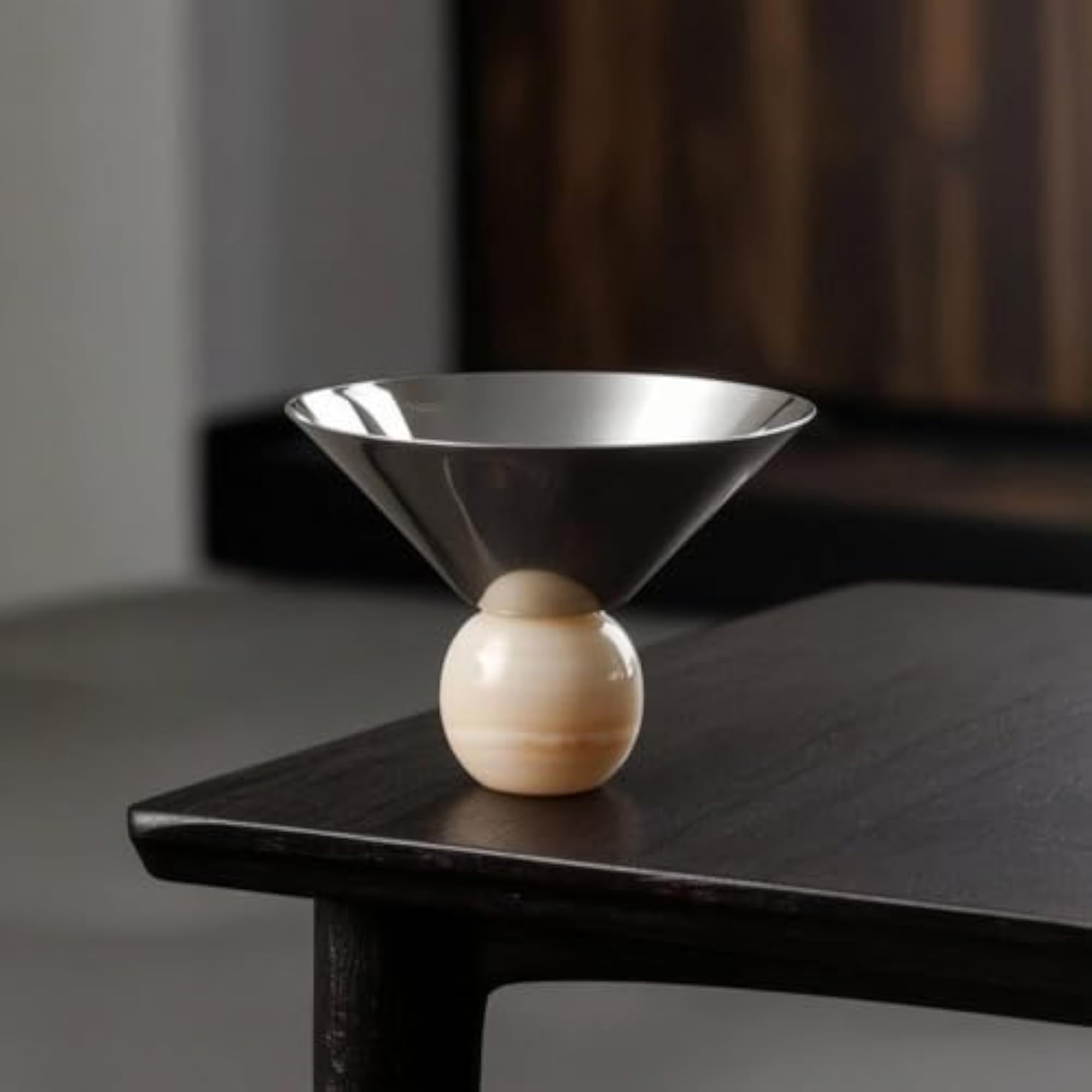 Modern Pedestal Tray with Stone Base, Decorative for Home