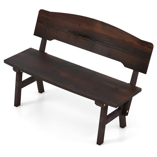 COSTWAY Banc de Jardin en Bois Massif de Sapin, Banc Exterieur Jardin 2 Places, Assise à Latte, Siège en Bois Carbonisé, Banquette Rustique pour Cour...