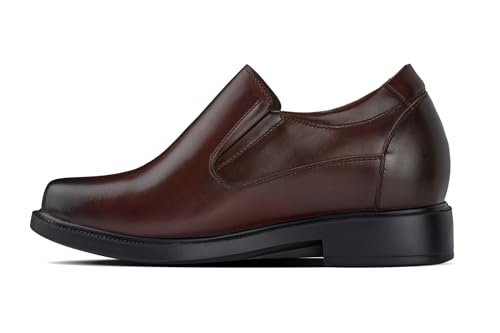 Calden Men's Invisible Height Increasing Elevator Shoes - Dark Brown Leather Slip-on Lightweight Casual Loafers - 3.3 Inches Taller - K31713 - Size 9 D(M) US3