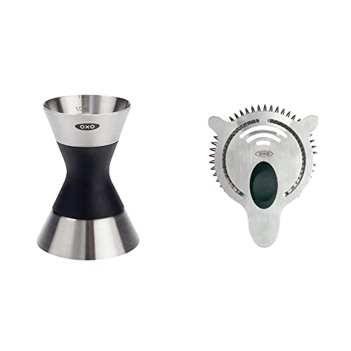 OXO SteeL Double Jigger and Cocktail Strainer Bar Set