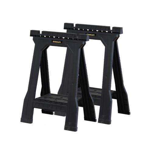 Stanley Stst1-70355 Tréteau Pliable Junior Set - 362 kg Par Paire - Rainure en V pour Coupe - Caoutchouc Anti-Dérapant Sur Les Pieds - Plateau Intégré -...