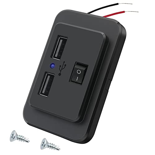 Prise de Chargeur de Voiture Double USB 4.8A avec Interrupteur,12V/24V Panneau de USB Commande Prise Charge Rapide avec LED pour Voiture Marine Camion Camping-Car SUV Cover