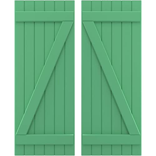 21"W x 39"H Americraft Six Board (2 Batten) Exterior Real Wood Joined Board-n-Batten Shutters w/Z-Bar (Per Pair), Lily Pads
