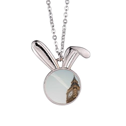 Collier lapin Big Ben Nuages Bleu en pendentif Art Déco