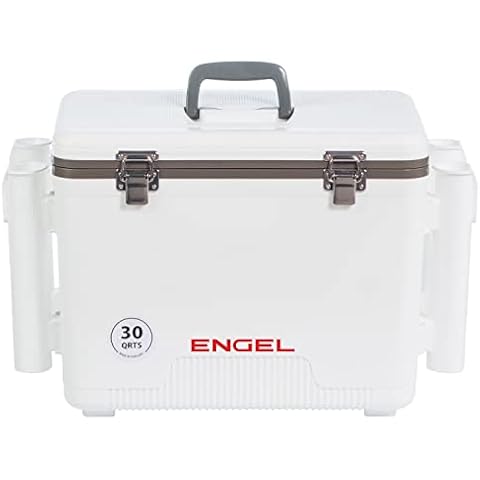 Engel UC30 30qt Leak-Proof, Air Tight, Fishing Drybox Cooler with Built-in Fishing Rod Holders, Also Makes The Perfect Hard Shell Lunchbox for Men and Women in White Cover