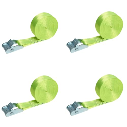 Set di 4 cinghie di tensione da 4 m, con chiusura a morsetto, colore giallo, cinghia di fissaggio a sgancio rapido, larghezza 25 mm, cinghia di bloccaggio monopezzo, 350 daN
