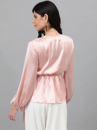 Image of KOTTY Womens Satin Full Sleeves Solid Regular Fit Top