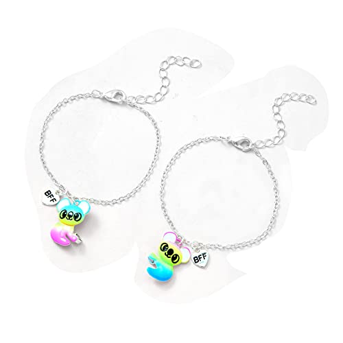 Image of COLORFUL BLING 2 Pcs Best Friends Forever Half Heart Pendant Panda Kola Bracelet Set Couple Lover BFF Friendship Cartoon Jewelry for Women-Kola