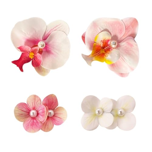 2Pcs Grandes Pinces À Cheveux De Pétale De Fleur, 2Pcs Pinces À Cheveux De Perle De Fleur, Pinces À Cheveux De Fleur D'Orchidée, Accessoires De Cheveux De...