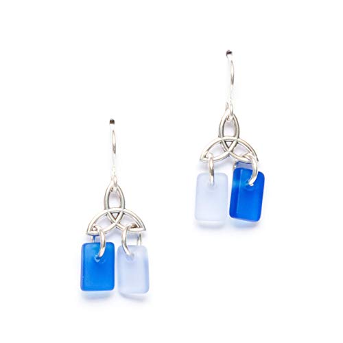 Sea Glass Celtic Knot Earrings (Blues) - Sterling Drop Beach Earr...