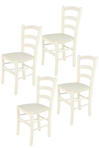 t m c s Tommychairs - Set 4 sillas Venice para Cocina y Comedor, Estructura en Madera de Haya Color anilina Blanca y Asiento tapizado en Tejido Color Marfil