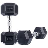 POWRX Mancuernas hexagonales 10 kg set (2 x 5 kg) - Revestimiento de goma +...