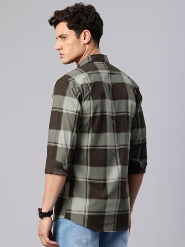 Image of Majestic Man Stylish Slim Fit Cotton Spread Collar Checked Casual Shirt
