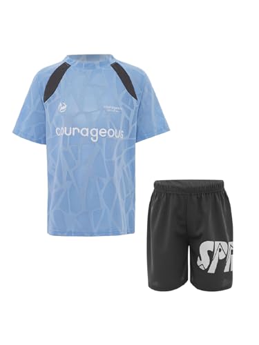 FEESHOW Kids Boys 2 Piece Sport Shorts Set Quick Dry Mesh Athletic T-Shirts with Football Shorts Tracksuits