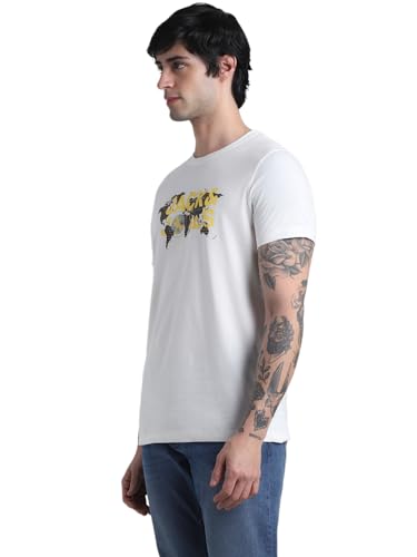 Image of Jack & Jones Men Pure Cotton Graphic Printed Slim Fit T-Shirt