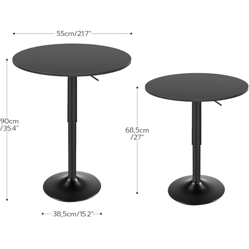 Image of HOOBRO 2 Pcs Bar Table, Height-Adjustable Round Pub Table 27-35.4 Inches with Sturdy Base, Modern Style Bar Table Easy Assembly with Metal Base for Pub, Party and Small Places, Black BK58BTP201G1N1
