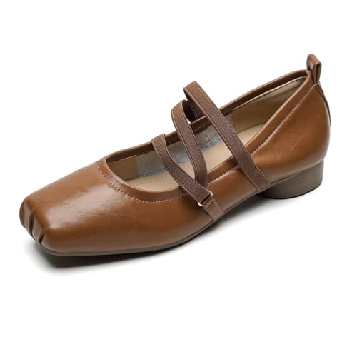 ChaiRong Zhou Women Comfortable Pu Leather Mary Jane Shoes Square Toe Elastic Strap Block Chunky Pumps for Party Dress Office