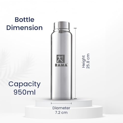 Image of RAMA Stainless Steel Water Bottle 950 ml | 304 Food-Grade Stainless Steel | Leakproof, Rust-Proof, Durable | Lightweight Single Wall Bottle | Perfect for Home, Office, School, Gym & Travel