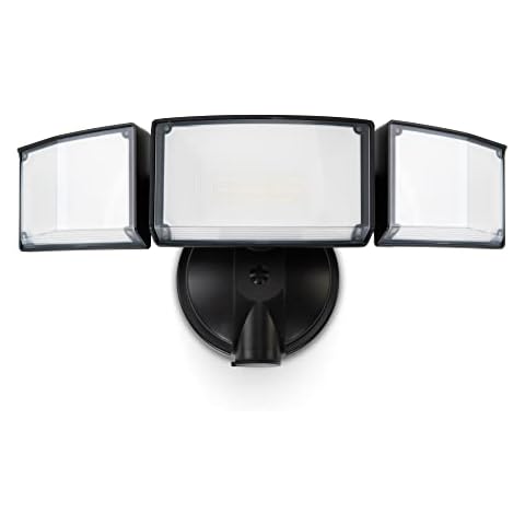 LUTEC 55W LED Flood Light Outdoor, 5200LM Security Light with 3 Adjustable Heads, Switch Controlled Exterior Outdoor Security Lights, 5000K, IP65 Waterproof for Garage, Yard, Patio(Black) Cover